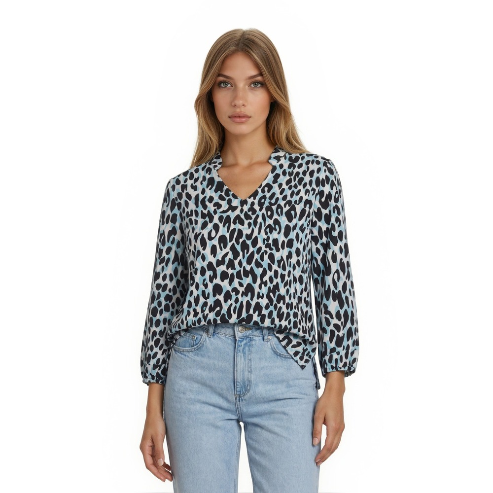 Tail Top‎ Women's Size Large Blue Leopard  V-Neck Activewear Shirt Tennis Golf